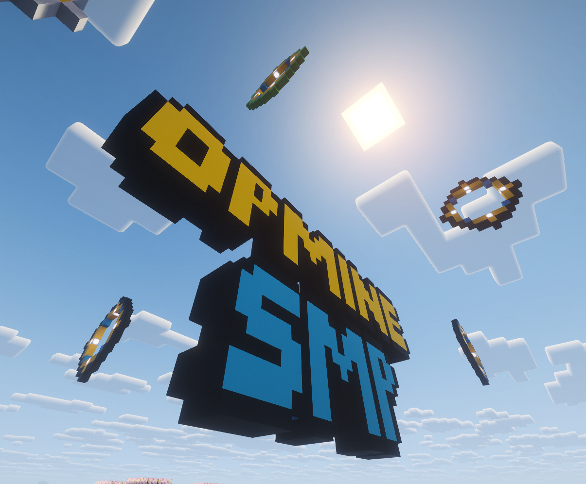 OPMINE SMP Logo über dem Spawn